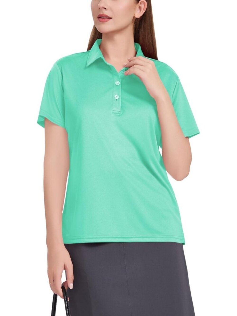 Women's Mint Green 4 Buttons UPF 50+ Short Sleeve Shirt Collared Quick Dry Tops